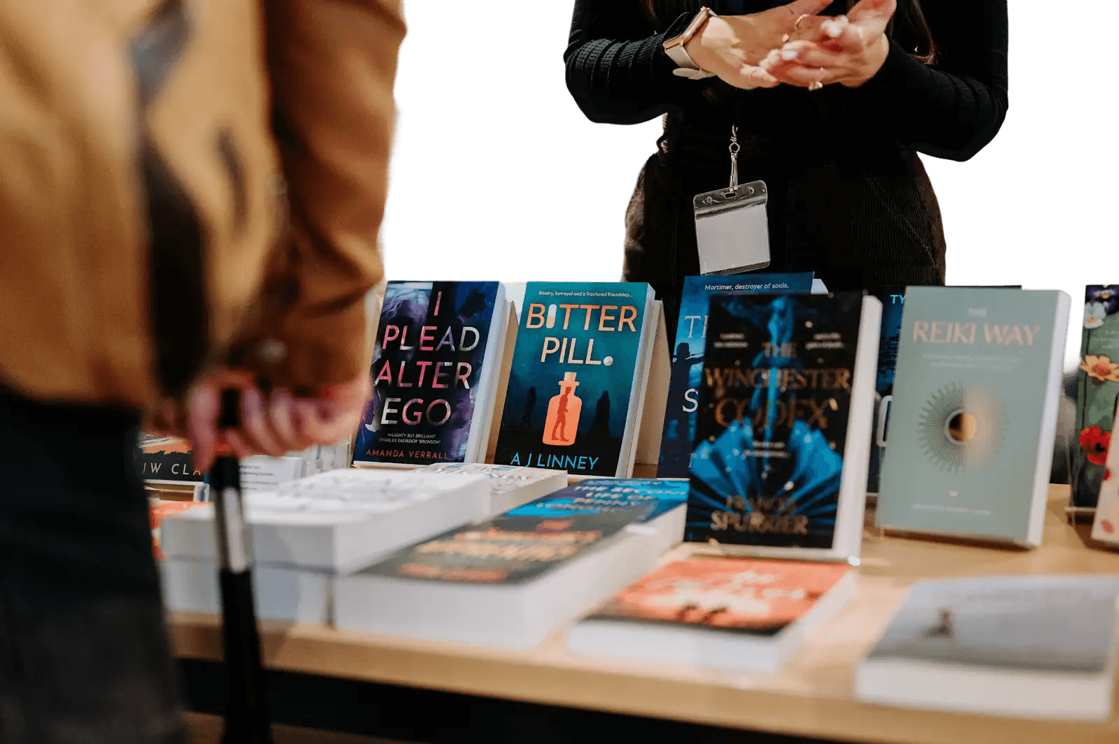 Books displayed at an event
